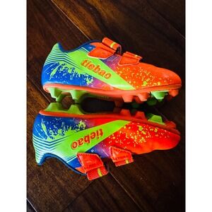 Tiebao Soccer Cleats Kids Size 11 Orange Neon Green Excellent Hook and Loop FG